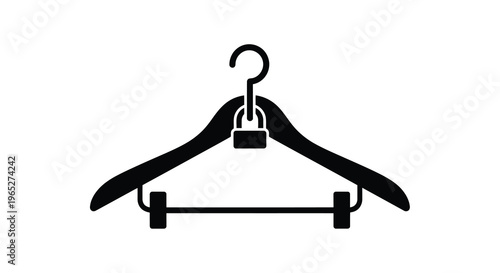 Simple black silhouette of a wooden clothes hanger with a hook