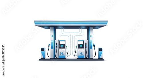 A blurry image of a gas station with two fuel pumps under a canopy