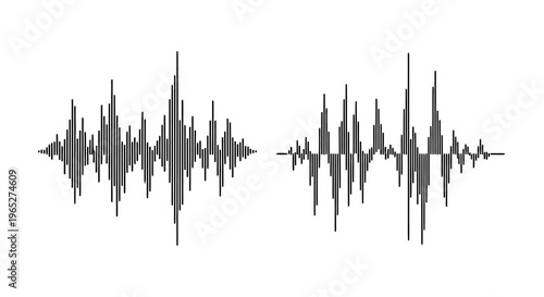 Two abstract waveform graphics representing sound or signal patterns