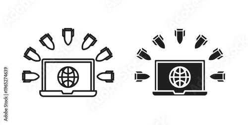 Ddos icon line style collection. Simple black solid icons