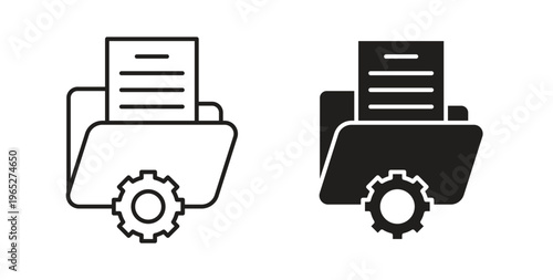 Data management icon line style collection. Simple black solid icons