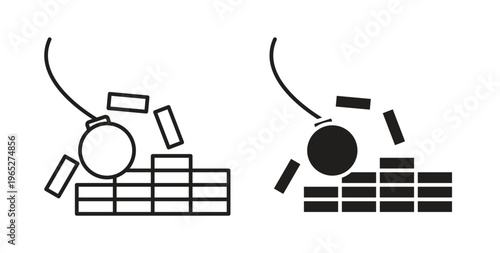 Demolition icon line style collection. Simple black solid icons