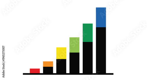Colorful ascending bar graph depicting increasing data values with black bases