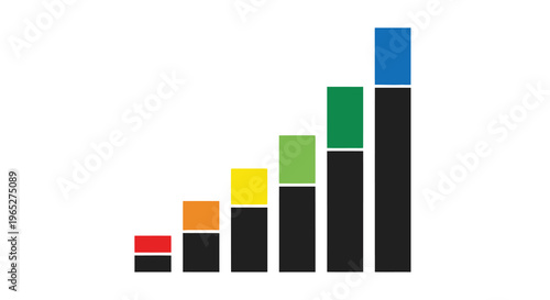 Colorful ascending bar graph with varying heights and shades