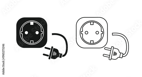 Electrical outlets and plugs a black and white vector illustration