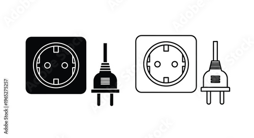 Electrical outlets and plugs in black and white line art style