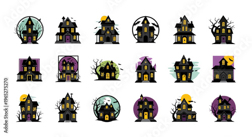 Collection of Spooky Haunted Houses for Halloween.