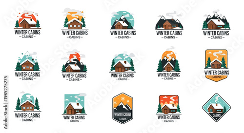 Collection of Winter Cabin Logos and Emblems.