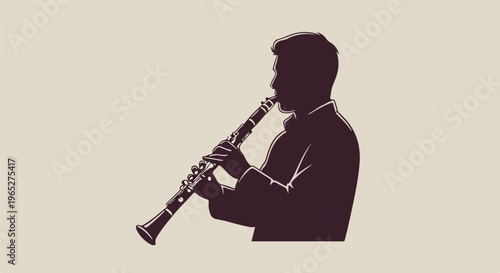 Silhouette of a person playing a clarinet