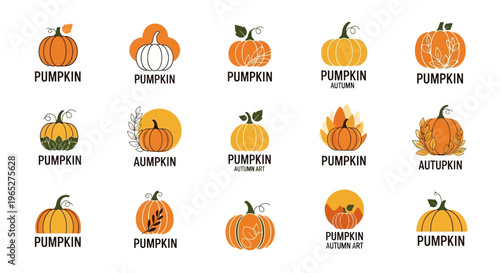 Collection of Diverse Pumpkin Illustrations for Autumn and Halloween Themes.