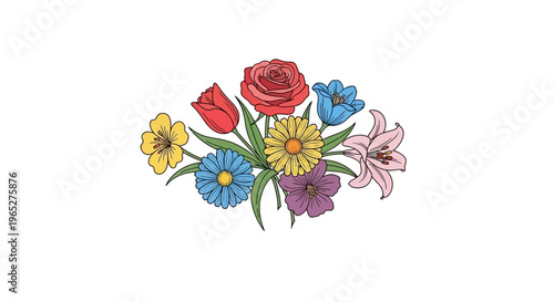 Colorful Assortment of Blooming Flowers Arrangement.