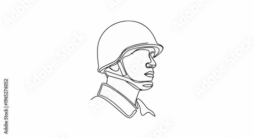 Profile of a soldier wearing a helmet and uniform collar