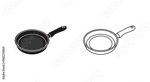 Black and white illustration of two frying pans side by side