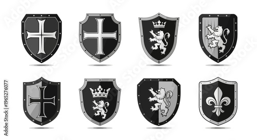 Collection of Eight Medieval Heraldic Shields.
