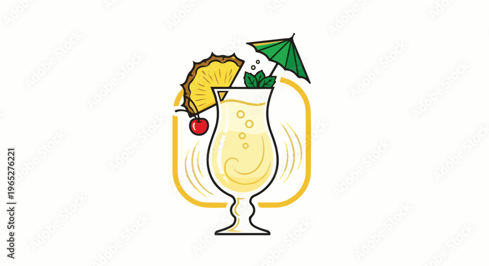 Obraz premium Refreshing tropical drink with pineapple, cherry, mint, and umbrella