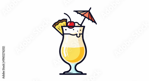 Refreshing tropical cocktail with pineapple and cherry garnish