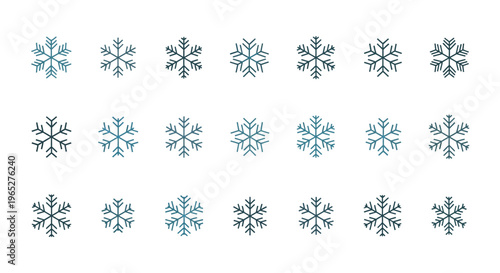 Collection of Diverse Snowflake Icons for Winter Themes.
