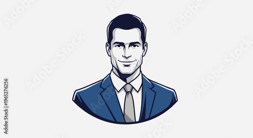 Professional man in blue suit and tie, smiling confidently