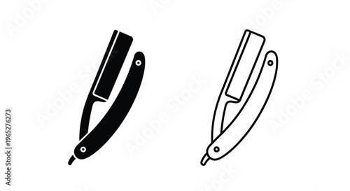 Two black and white illustrations of straight razors side by side