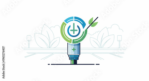 Power source with leaves and charge points symbolizing renewable energy