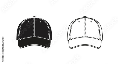 Two baseball caps one solid black the other outlined in white