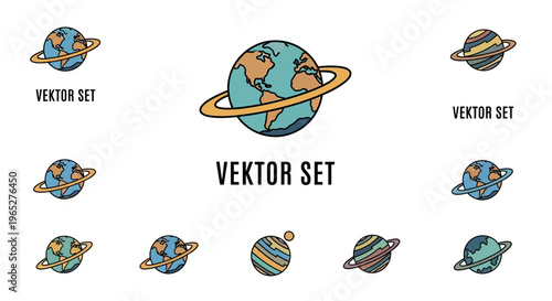 Collection of Cartoon Planets and Celestial Bodies.