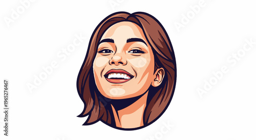 Portrait of a woman with brown hair smiling with open mouth and teeth visible