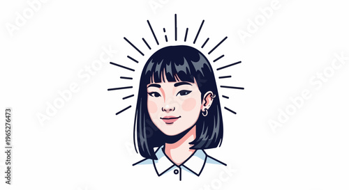 Portrait of a young woman with bob haircut and radiating lines