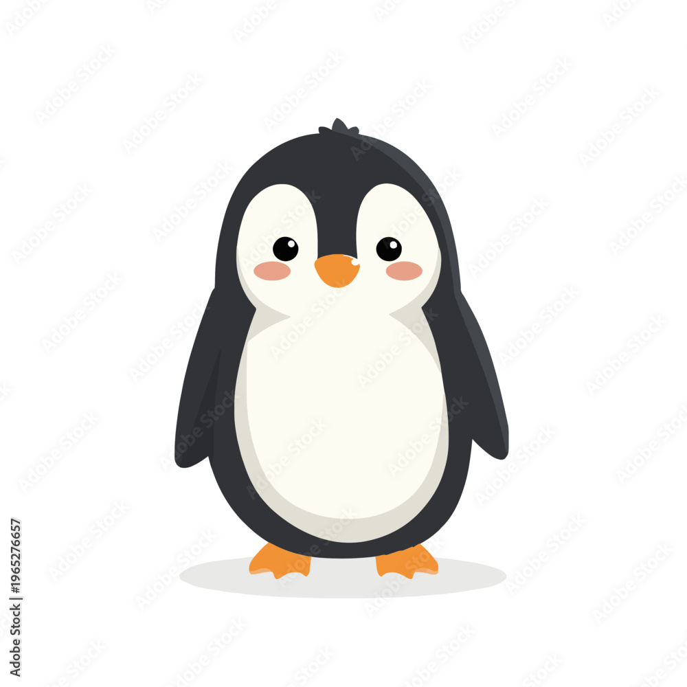 Fototapeta premium Cartoon Penguin Vector Illustration - Cute Antarctic Bird Character on White Background. Smiling Penguin standing for children's book, card, sticker design, and educational projects.