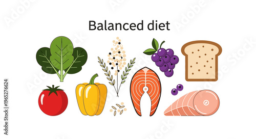 Healthy Balanced Diet Food Assortment Illustration.