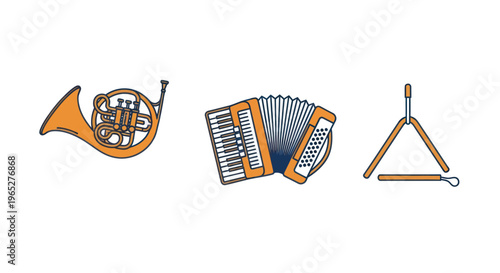 French horn accordion and triangle instruments.