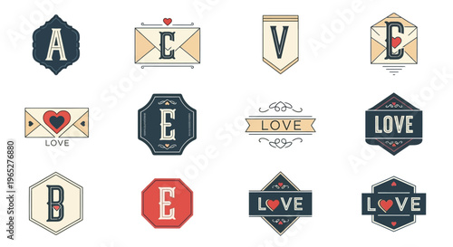 Collection of Vintage Love and Letter Emblems.