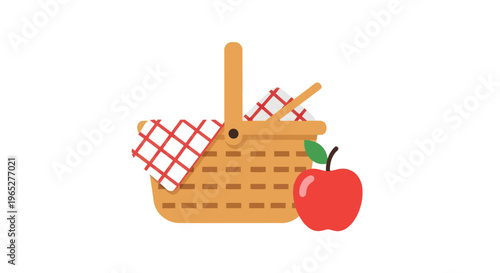 Picnic basket with red apple inside.