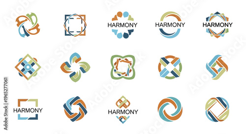 Collection of abstract harmony logos and symbols.