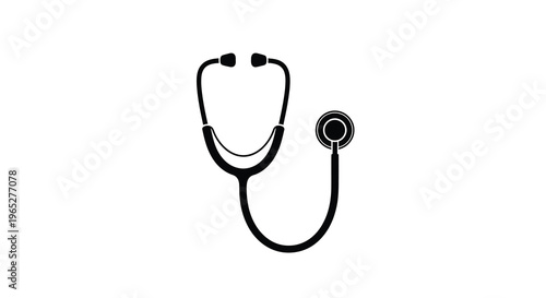 Simple black silhouette of a medical stethoscope on a white background