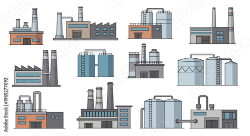 Industrial factory buildings and facilities.
