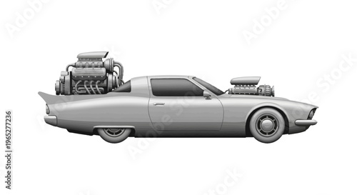Vintage Muscle Car with Engine.