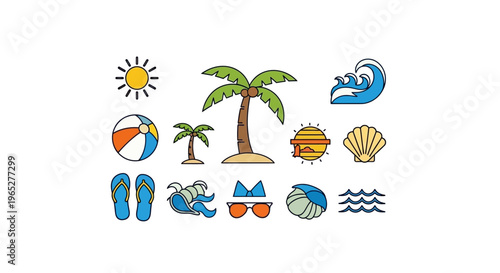 Collection of Summer Beach Vacation Icons and Symbols.