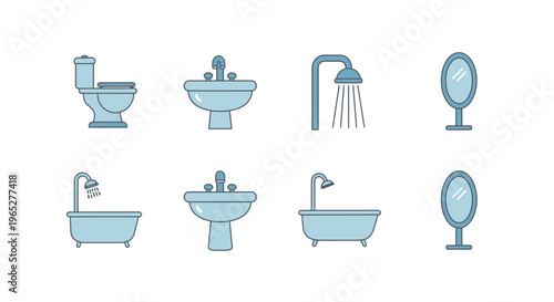 Bathroom fixtures and accessories icons.