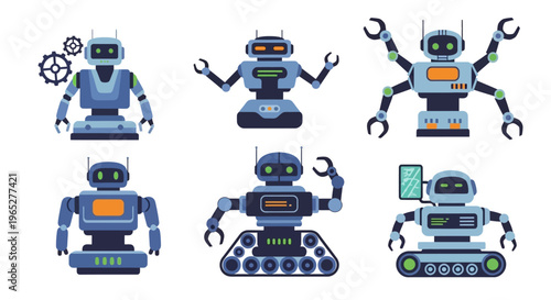 Collection of six robots standing upright.