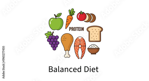 Healthy Balanced Diet Food Group Assortment Illustration.