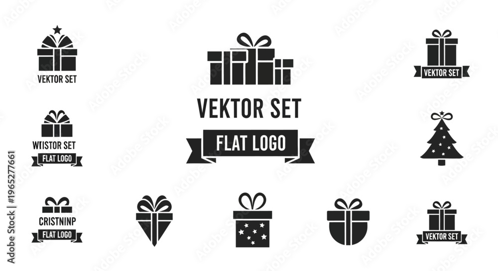 Fototapeta premium Christmas Gift Box Icons Vector Set Flat Design.