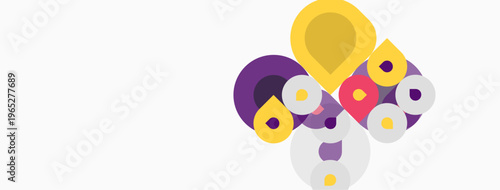 Abstract colorful shapes form heart design. Circles overlap creating playful composition. Minimalist style, bright hues present.