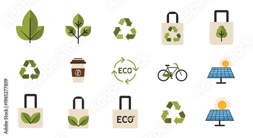 Eco-friendly icons for sustainability and green living.
