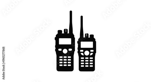 Two black silhouette walkie talkies displayed against a white background