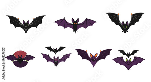 Collection of Stylized Bat Silhouettes for Halloween.