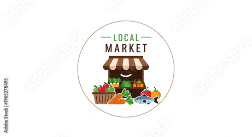 Local Market Stall with Fresh Produce Illustration.