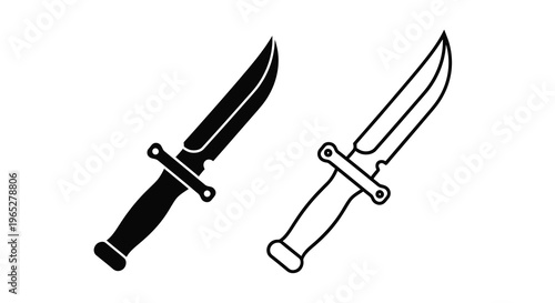 Two black silhouette illustrations of hunting knives with distinct blade shapes