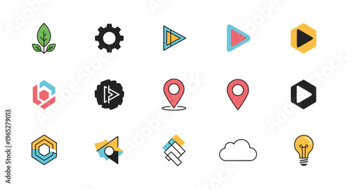 Collection of modern flat icons representing various concepts.