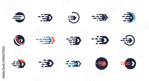 Collection of abstract arrow icons representing speed and motion.